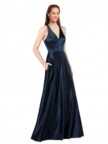 Keyhole Back Satin V-Neck Long Sleeveless Formal Evening Gown / Prom Dress / Bridesmaid Dress Norwich