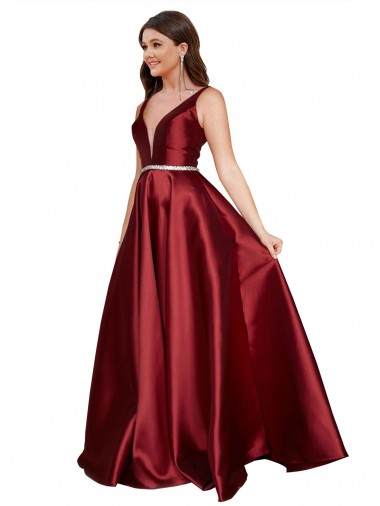 V-Back Satin V-Neck Long Sleeveless Formal Plus Size Evening Gown / Prom Dress / Bridesmaid Dress Norwich