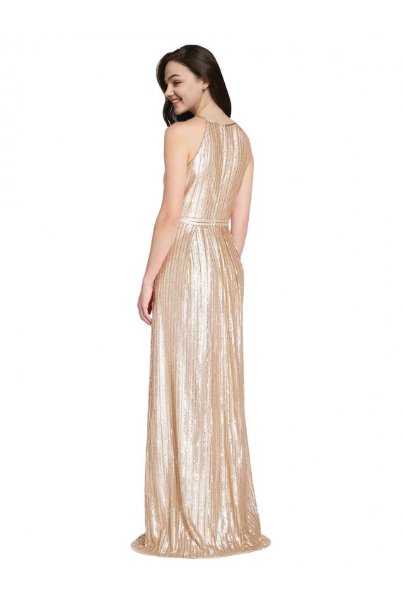 Gold Sequin Halter Neck Long Sleeveless Formal Evening Gown / Prom Dress / Bridesmaid Dress Norwich