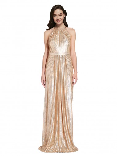 Gold Sequin Halter Neck Long Sleeveless Formal Evening Gown / Prom Dress / Bridesmaid Dress Norwich