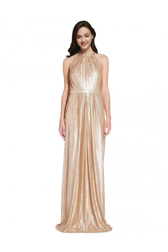 Gold Sequin Halter Neck Long Sleeveless Formal Evening Gown / Prom Dress / Bridesmaid Dress Norwich