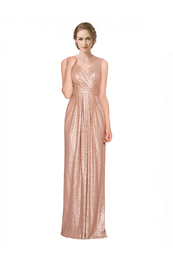 Rose Gold Sequin V-Neck Long Sleeveless Bridesmaid Dress / Evening Dress Norwich