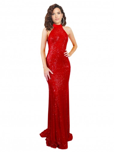 Open Back Red Sequin Halter Neck Long Sleeveless Formal Evening Gown / Prom Dress / Bridesmaid Dress Norwich