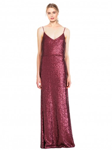 Burgundy Sequin Halter Neck Long Sleeveless Formal Evening Gown / Prom Dress / Bridesmaid Dress Norwich