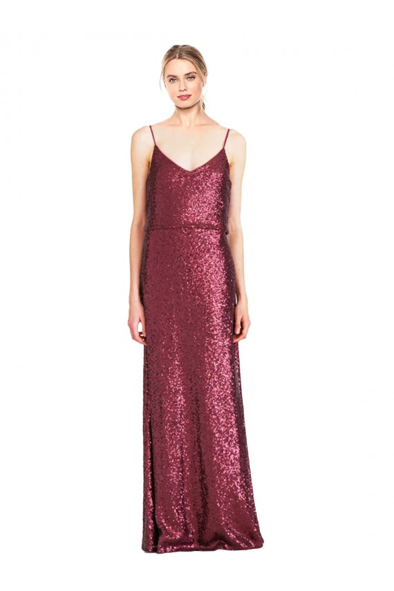 Burgundy Sequin Halter Neck Long Sleeveless Formal Evening Gown / Prom Dress / Bridesmaid Dress Norwich