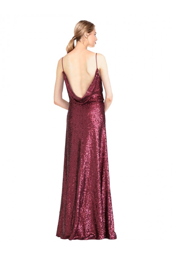 Burgundy Sequin Halter Neck Long Sleeveless Formal Evening Gown / Prom Dress / Bridesmaid Dress Norwich