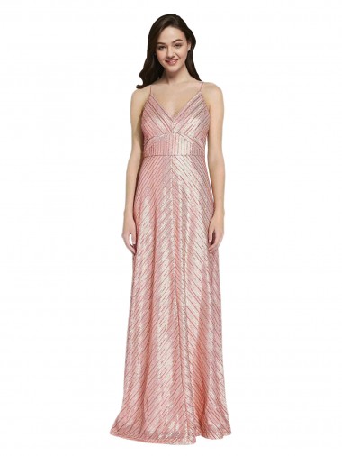 Low Back Rose Gold Sequin V-Neck Long Sleeveless Formal Evening Gown / Prom Dress / Bridesmaid Dress Norwich