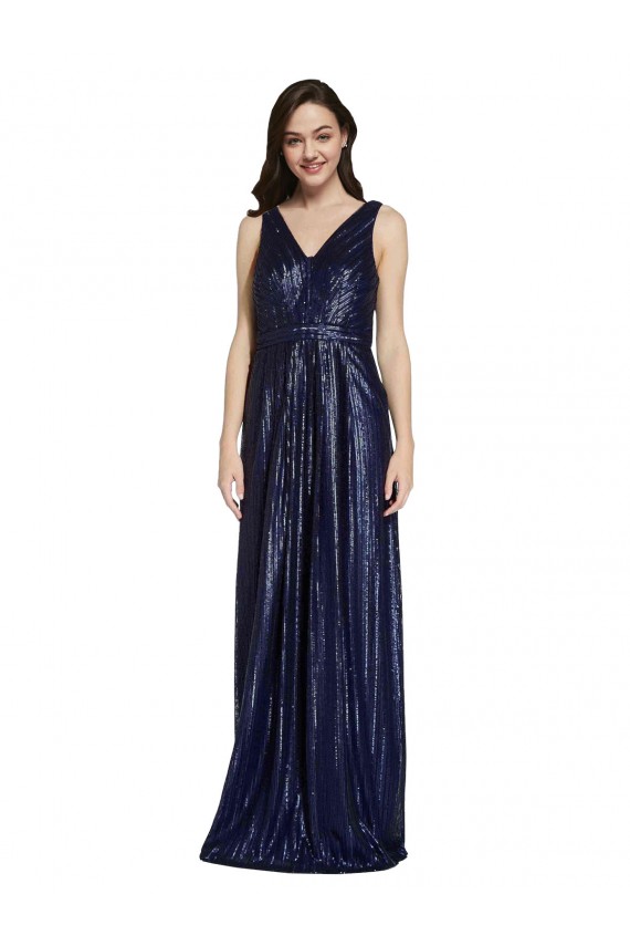 V-Back Dark Navy Sequin V-Neck Long Sleeveless Formal Evening Gown / Prom Dress / Bridesmaid Dress Norwich