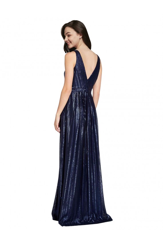 V-Back Dark Navy Sequin V-Neck Long Sleeveless Formal Evening Gown / Prom Dress / Bridesmaid Dress Norwich