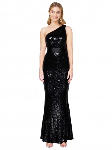 Black Sequin One Shoulder Long Sleeveless Formal Evening Gown / Prom Dress / Bridesmaid Dress Norwich