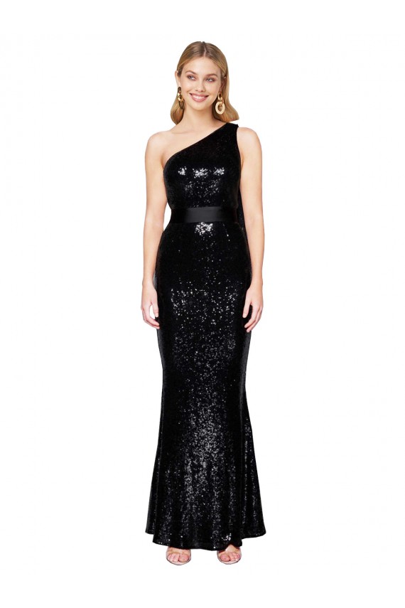 Black Sequin One Shoulder Long Sleeveless Formal Evening Gown / Prom Dress / Bridesmaid Dress Norwich