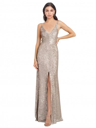 V-Back Sheath Sequin & Sparkling Sequin V-Neck Long Sleeveless Formal Evening Gown / Prom Dress / Bridesmaid Dress Norwich