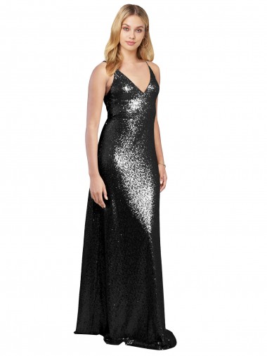V-Back Sequin Spaghetti Straps Long Sleeveless Formal Evening Gown / Prom Dress / Bridesmaid Dress Norwich