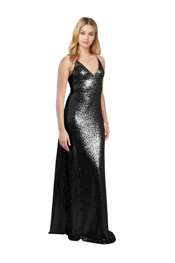 V-Back Sequin Spaghetti Straps Long Sleeveless Formal Evening Gown / Prom Dress / Bridesmaid Dress Norwich