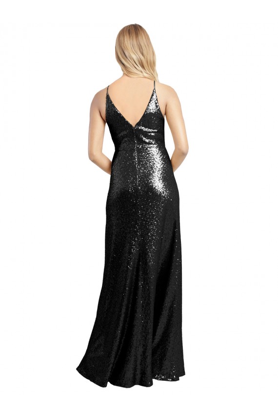 V-Back Sequin Spaghetti Straps Long Sleeveless Formal Evening Gown / Prom Dress / Bridesmaid Dress Norwich