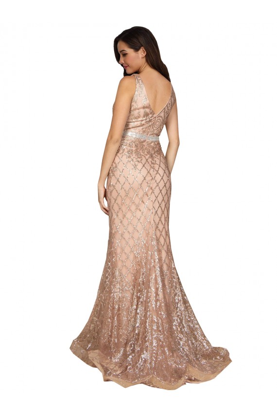 V-Back Sequin & Sparkling Sequin V-Neck Long Sleeveless Formal Plus Size Evening Gown / Prom Dress / Bridesmaid Dress Norwich