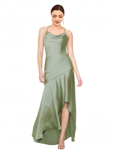 Open Back Silk like Satin Cowl Neck Long Sleeveless High Low Evening Gown / Prom Dress / Bridesmaid Dress Norwich