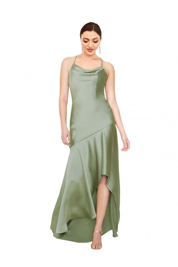 Open Back Silk like Satin Cowl Neck Long Sleeveless High Low Evening Gown / Prom Dress / Bridesmaid Dress Norwich