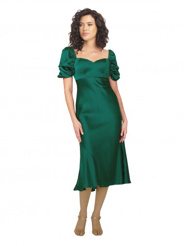 Low Back Silk like Satin Sweetheart Midi Length Short Sleeves Formal Evening Gown / Prom Dress / Bridesmaid Dress Norwich