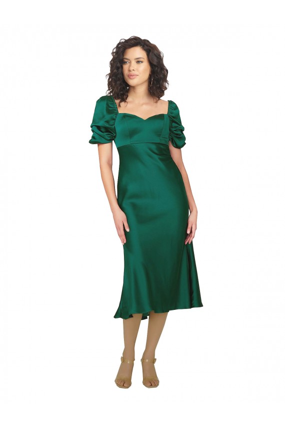 Low Back Silk like Satin Sweetheart Midi Length Short Sleeves Formal Evening Gown / Prom Dress / Bridesmaid Dress Norwich