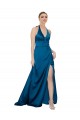 Open Back Peacock Blue Silk like Satin Halter Neck Long Sleeveless Formal Evening Gown / Prom Dress / Bridesmaid Dress Norwich