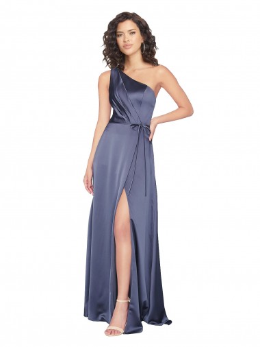 Dusk Silk like Satin One Shoulder Long Sleeveless Formal Evening Gown / Prom Dress / Bridesmaid Dress Norwich