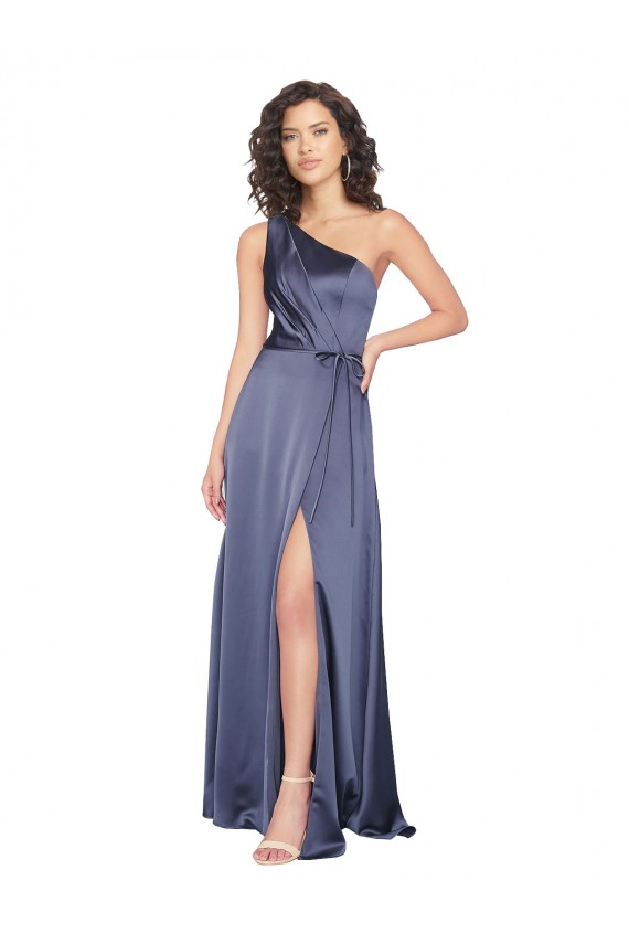 Dusk Silk like Satin One Shoulder Long Sleeveless Formal Evening Gown / Prom Dress / Bridesmaid Dress Norwich