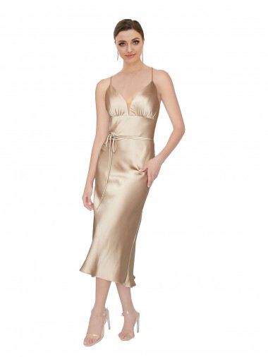 Silk like Satin V-Neck Midi Length Sleeveless Formal Evening Gown / Prom Dress / Bridesmaid Dress Norwich