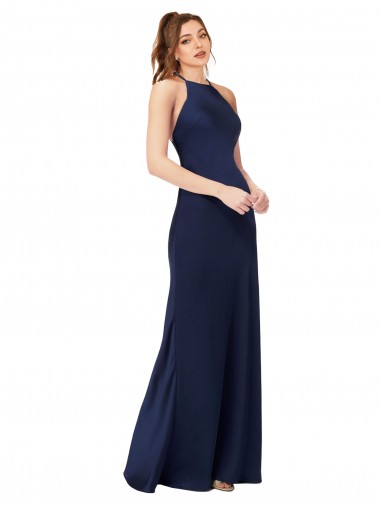 Open Back Silk like Satin High Neck Long Sleeveless Formal Evening Gown / Prom Dress / Bridesmaid Dress Norwich