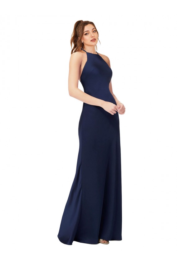 Open Back Silk like Satin High Neck Long Sleeveless Formal Evening Gown / Prom Dress / Bridesmaid Dress Norwich