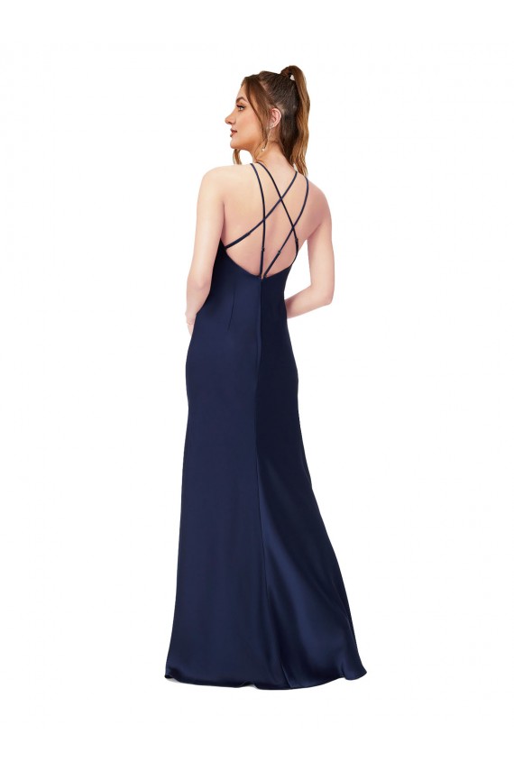 Open Back Silk like Satin High Neck Long Sleeveless Formal Evening Gown / Prom Dress / Bridesmaid Dress Norwich