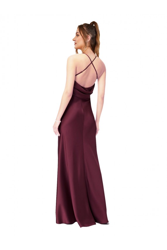 Open Back Silk like Satin V-Neck Long Sleeveless Black Tie Evening Gown / Prom Dress / Bridesmaid Dress Norwich