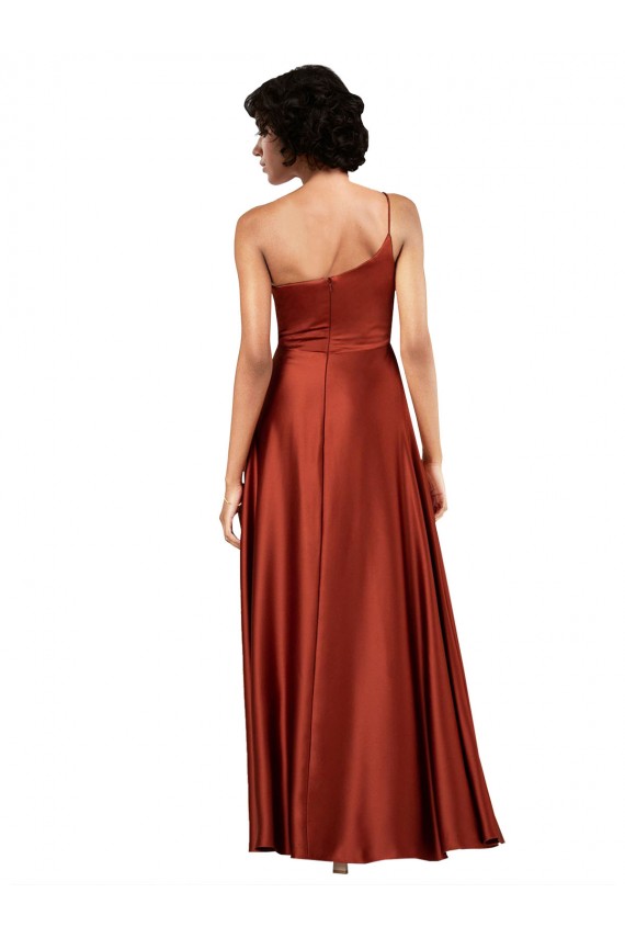 Burnt Orange Silk like Satin One Shoulder Long Sleeveless Black Tie Evening Gown / Prom Dress / Bridesmaid Dress Norwich