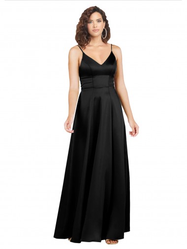 V-Back A-Line Silk like Satin V-Neck Long Sleeveless Formal Evening Gown / Prom Dress / Bridesmaid Dress Norwich