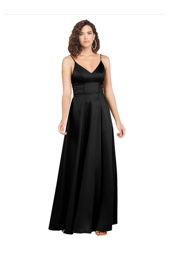 V-Back A-Line Silk like Satin V-Neck Long Sleeveless Formal Evening Gown / Prom Dress / Bridesmaid Dress Norwich