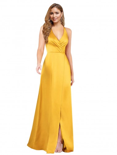 Open Back Silk like Satin V-Neck Long Sleeveless Formal Dress / Bridesmaid Dress Norwich