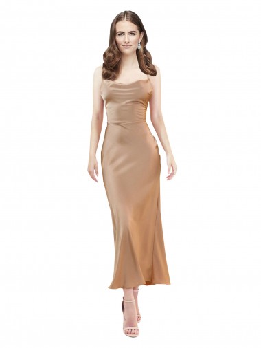 Open Back Rose Gold Silk like Satin Cowl Neck Midi Length Sleeveless Formal Evening Gown / Prom Dress / Bridesmaid Dress Norwich