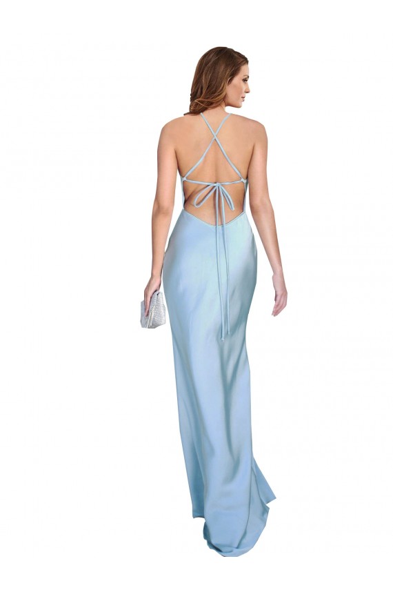 Open Back Light Sky Blue Silk like Satin Cowl Neck Long Sleeveless Formal Evening Gown / Prom Dress / Bridesmaid Dress Norwich