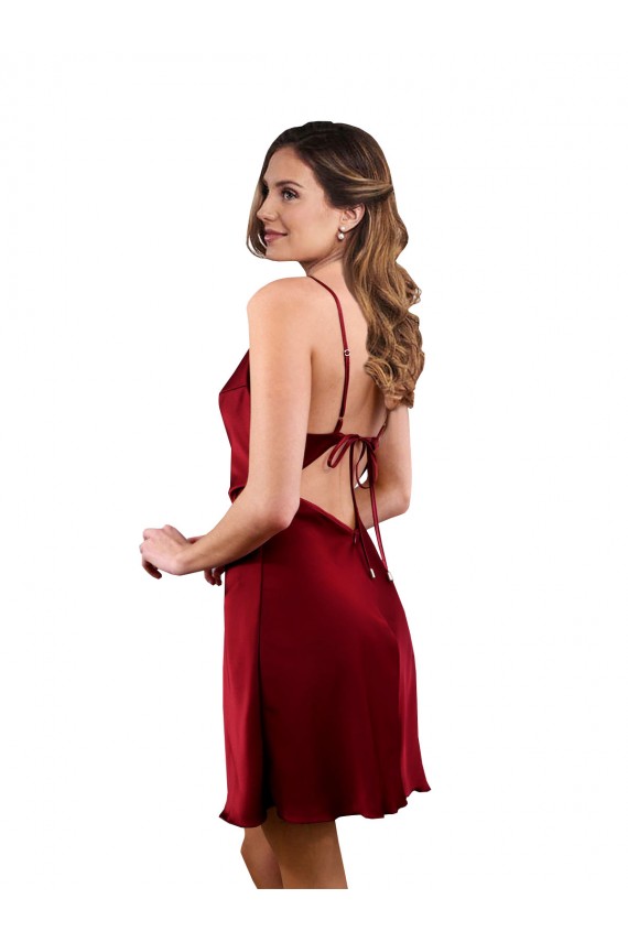 Open Back Burgundy Silk like Satin Cowl Neck Midi Length Sleeveless Formal Evening Gown / Prom Dress / Bridesmaid Dress Norwich