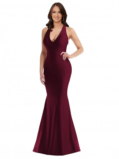Open Back Silk like Satin V-Neck Long Sleeveless Formal Plus Size Evening Gown / Prom Dress / Bridesmaid Dress Norwich