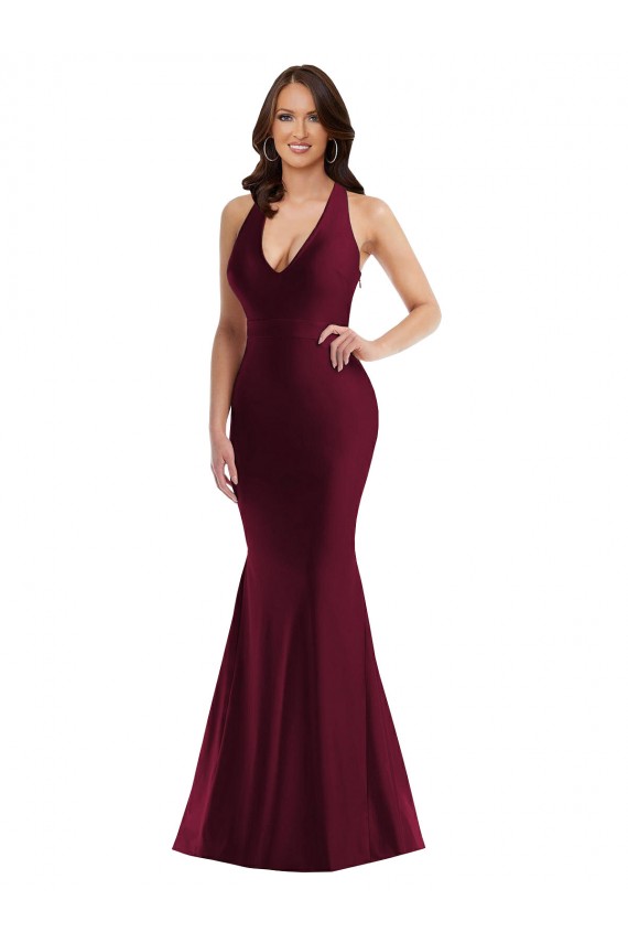 Open Back Silk like Satin V-Neck Long Sleeveless Formal Plus Size Evening Gown / Prom Dress / Bridesmaid Dress Norwich