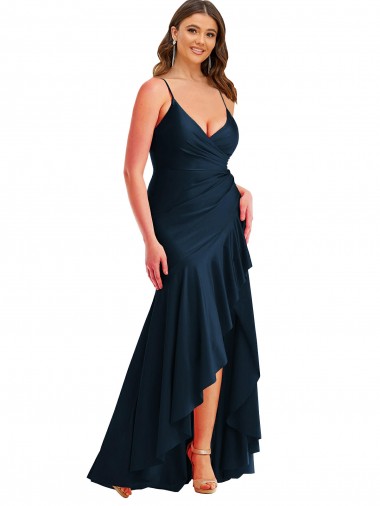 Silk like Satin Spaghetti Straps Long Sleeveless High Low Plus Size Evening Gown / Prom Dress / Bridesmaid Dress Norwich