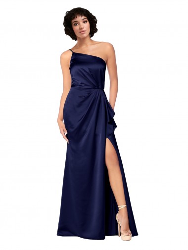 Sapphire Silk like Satin One Shoulder Long Sleeveless Black Tie Evening Gown / Prom Dress / Bridesmaid Dress Norwich