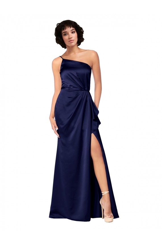 Sapphire Silk like Satin One Shoulder Long Sleeveless Black Tie Evening Gown / Prom Dress / Bridesmaid Dress Norwich