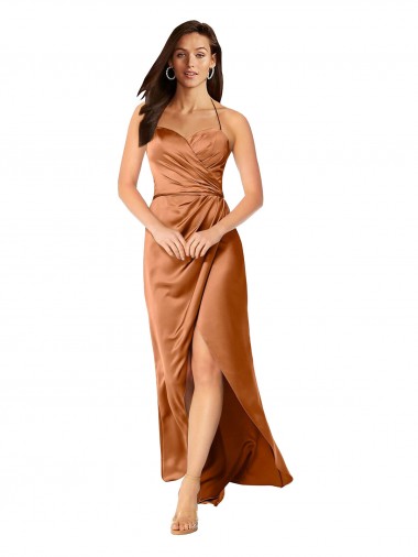 Low Back Silk like Satin Spaghetti Straps Long Sleeveless High Low Evening Gown / Prom Dress / Bridesmaid Dress Norwich