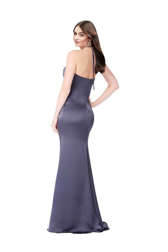Low Back Dusk Silk like Satin Halter Neck Long Sleeveless Formal Evening Gown / Prom Dress / Bridesmaid Dress Norwich