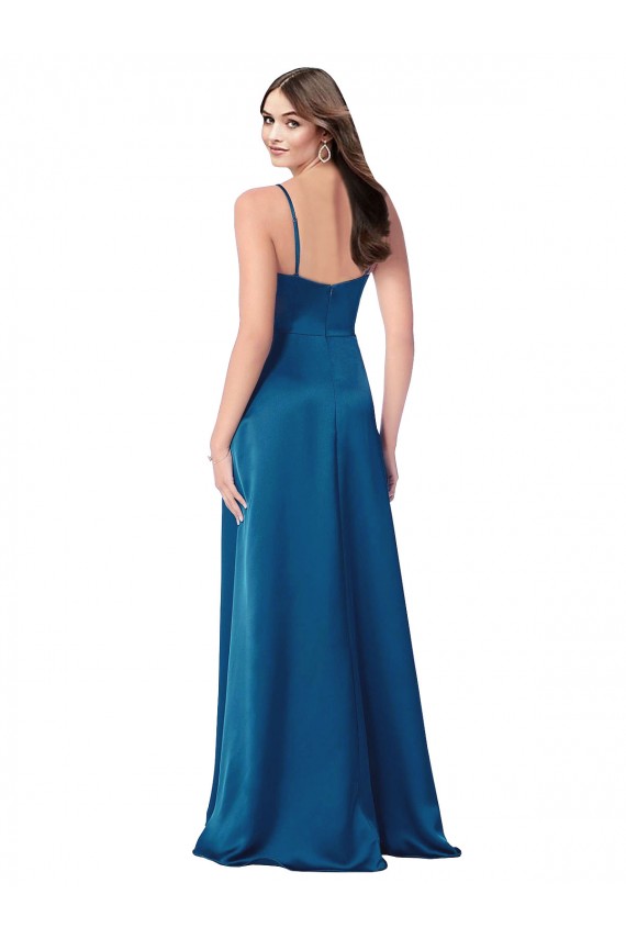 Low Back Peacock Blue Silk like Satin Spaghetti Straps Long Sleeveless Formal Evening Gown / Prom Dress / Bridesmaid Dress Norwich