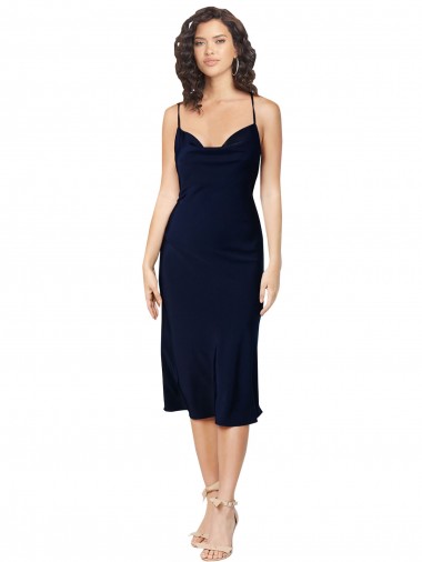 Open Back Silk like Satin Spaghetti Straps Midi Length Sleeveless Formal Evening Gown / Prom Dress / Bridesmaid Dress Norwich