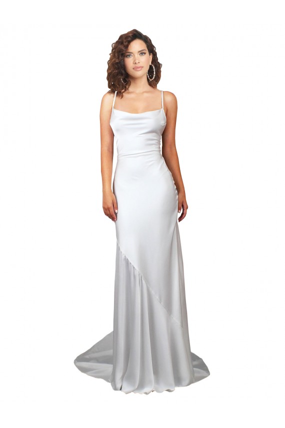 Open Back Silk like Satin Cowl Neck Sweep Train Sleeveless Beach Wedding Dress Norwich