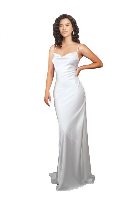 Open Back Silk like Satin Cowl Neck Sweep Train Sleeveless Beach Wedding Dresses Norwich